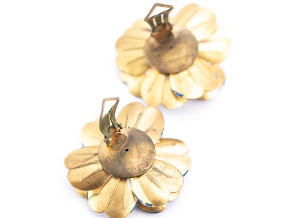 Vintage Enameled Gold Tone Floral Clip Statement … - image 10