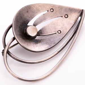 Vintage Lennart Haglund Sterling Silver Rose Quartz Modernist Brooch