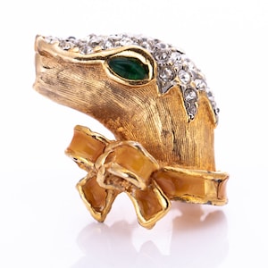 RARE Vintage Kenneth Jay Lane Rhinestone Enamel Seal Head Pin - As Is