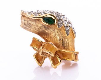 RARE Vintage Kenneth Jay Lane Rhinestone Enamel Seal Head Pin - As Is