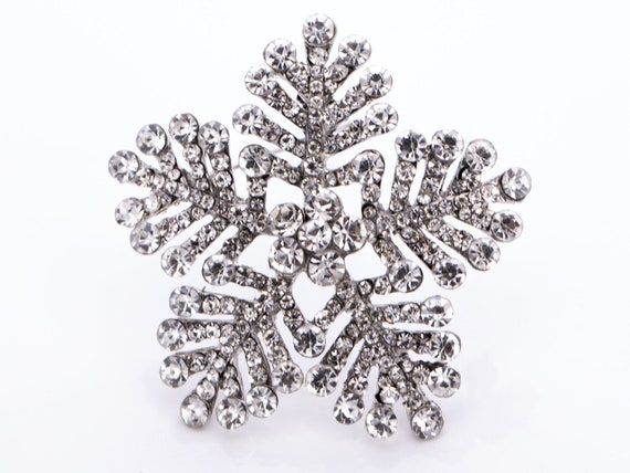 Estate Crystal Rhinestone Snowflake Brooch - image 2