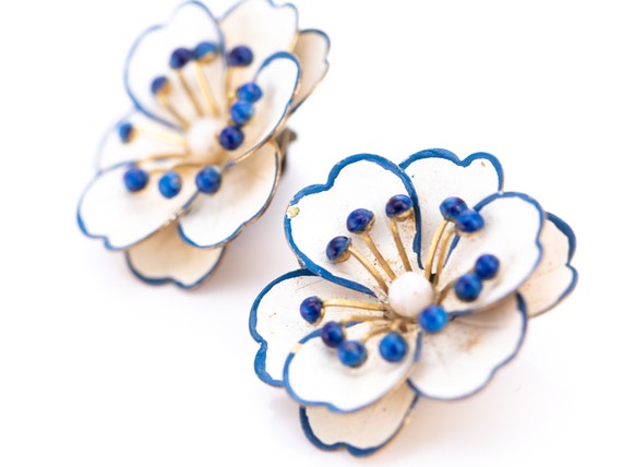 Vintage Enameled Gold Tone Floral Clip Statement … - image 5