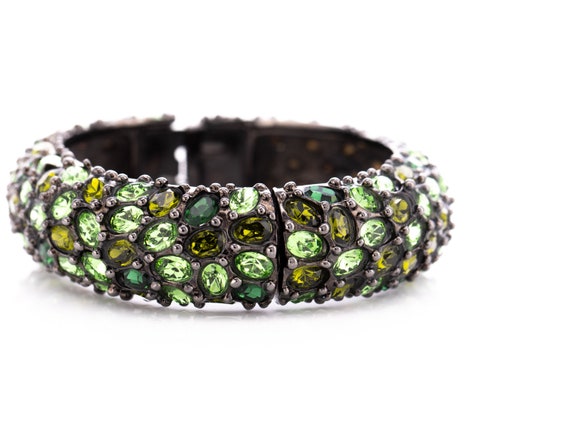 Vintage Kenneth Jay Lane Emerald Rhinestone Hinge… - image 2