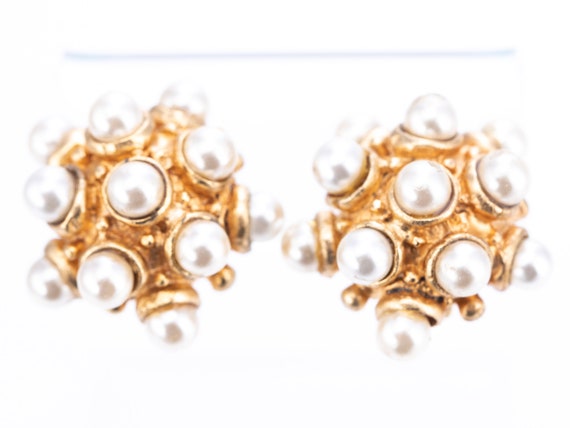 Vintage Gold Plated Faux Pearl Sputnik Clip State… - image 2