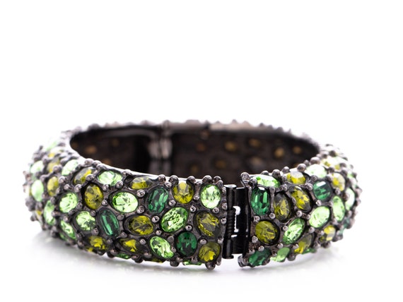 Vintage Kenneth Jay Lane Emerald Rhinestone Hinge… - image 4