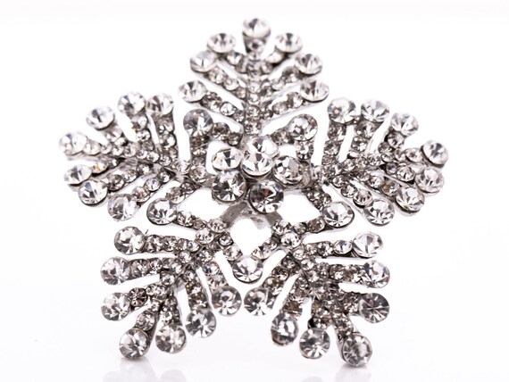 Estate Crystal Rhinestone Snowflake Brooch - image 5