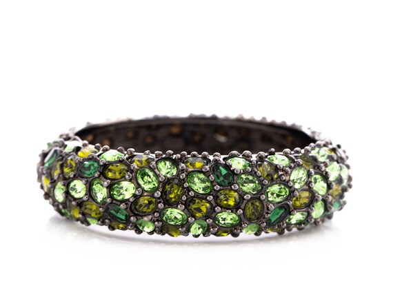 Vintage Kenneth Jay Lane Emerald Rhinestone Hinge… - image 1