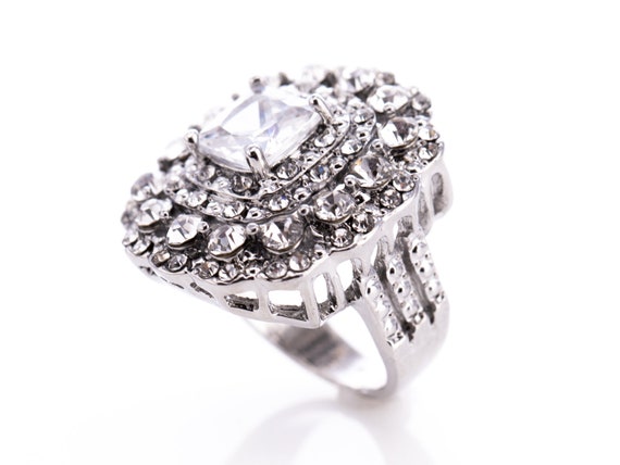 Ladies Silvertone and Crystal Fashion Statement R… - image 3