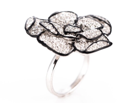 Vintage Black And White Flower Ring by Kenneth Jay Lane at ORCHARD