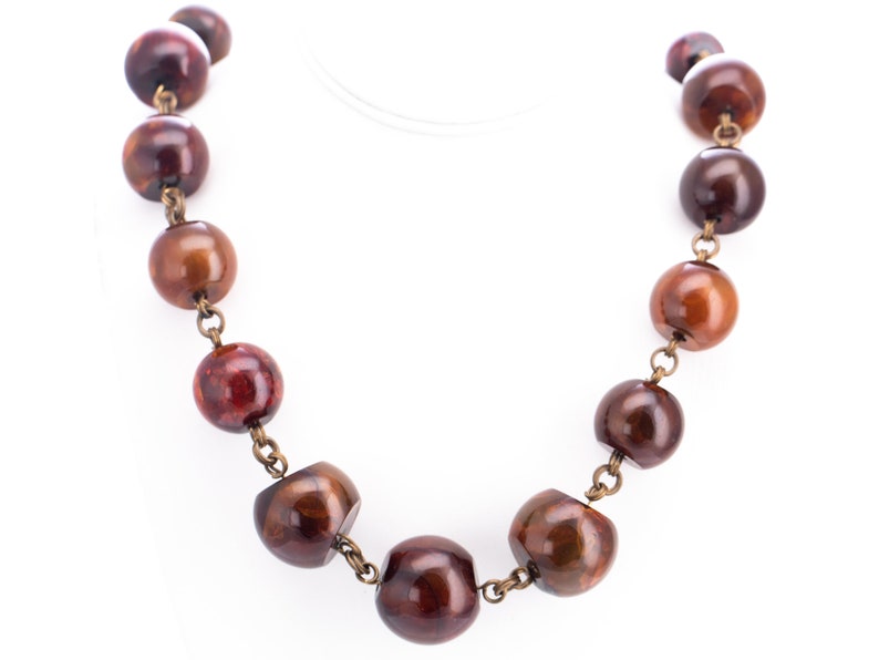 Vintage Stephen Dweck Bronze Amber Resin Beaded Statement Necklace