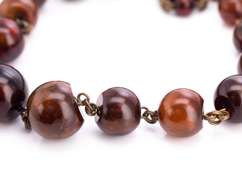 Vintage Stephen Dweck Bronze Amber Resin Beaded Statement Necklace
