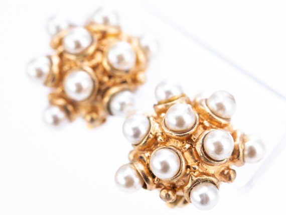 Vintage Gold Plated Faux Pearl Sputnik Clip State… - image 4