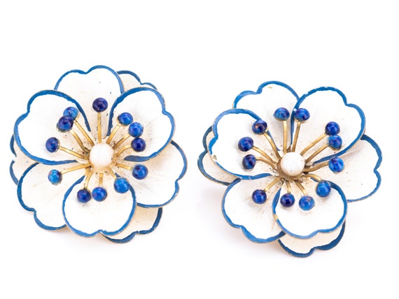 Vintage Enameled Gold Tone Floral Clip Statement … - image 4