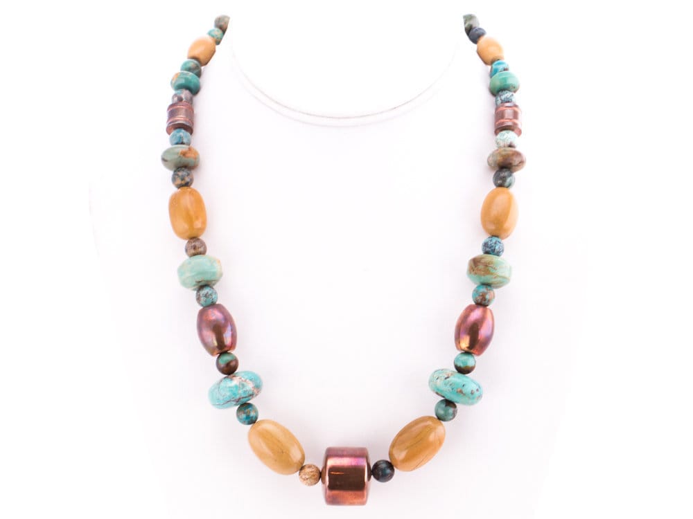 Vintage Jay King Desert Rose Trading Turquoise, Copper, and Agate Beaded Necklace Etsy