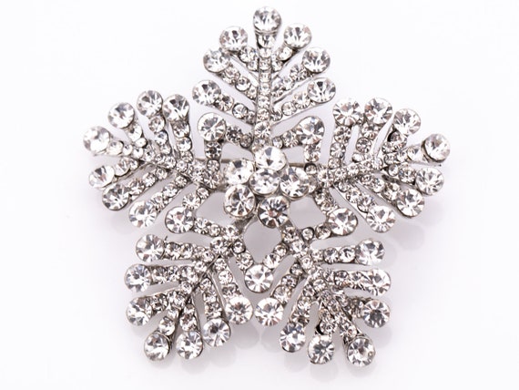 Estate Crystal Rhinestone Snowflake Brooch - image 1