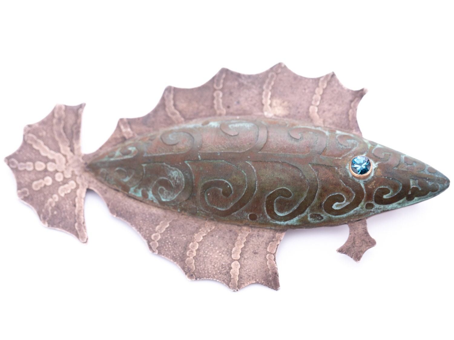 Vintage Charles and Tami Kegley Sterling Blue Topaz Fish With 14K Yellow Gold Accent Fish Brooch
