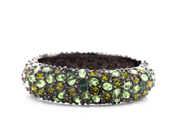 Vintage Kenneth Jay Lane Emerald Rhinestone Hinge… - image 3