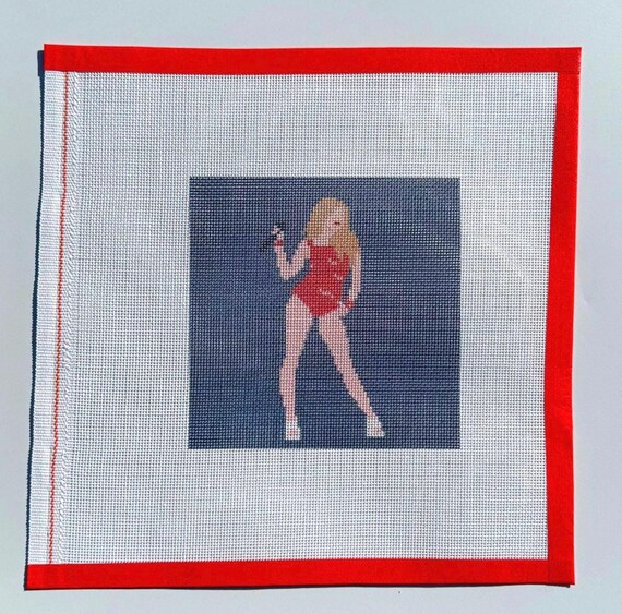 Tate Popstar in Red Bodysuit-Inspired printed needlepoint canvas
