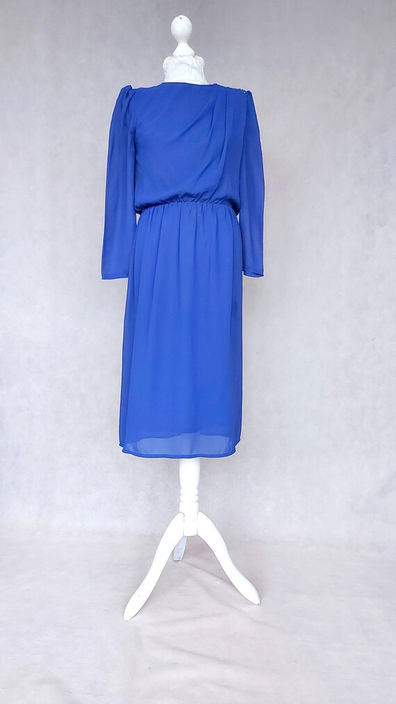1980's Vintage Cobalt Blue Secretary Dress, Medium