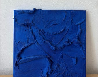 Original Blue Textured Wall Art - Minimalist 3D Acrylic Painting on Canvas - Abstract Impasto Decor - Klein Blue Style