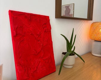 Original Textured Wall Art - Red Minimalist 3D Acrylic Painting on Canvas - Abstract Impasto Decor - Modern Monochrome Art - Hand painted