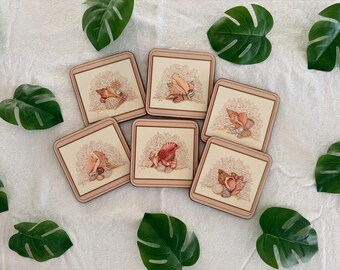 Vintage Pimpernel Seashell Untersetzer, 6er-Set, Küstendekor, Korkboden
