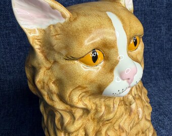Vintage handbemalte keramische Langhaarkatze Figur, Shelby 1982
