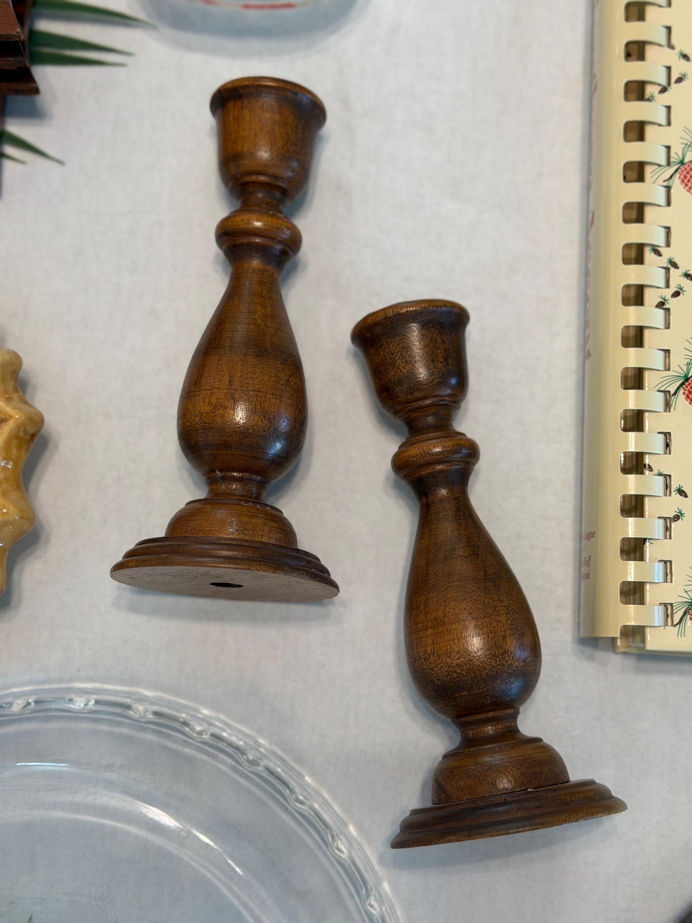 Vintage Turned Wood Candlestick Holder; Set of 2. - Etsy