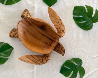 Hand Carved Wood Turtle Dish/Tray Key Holder Jewelry Dish
