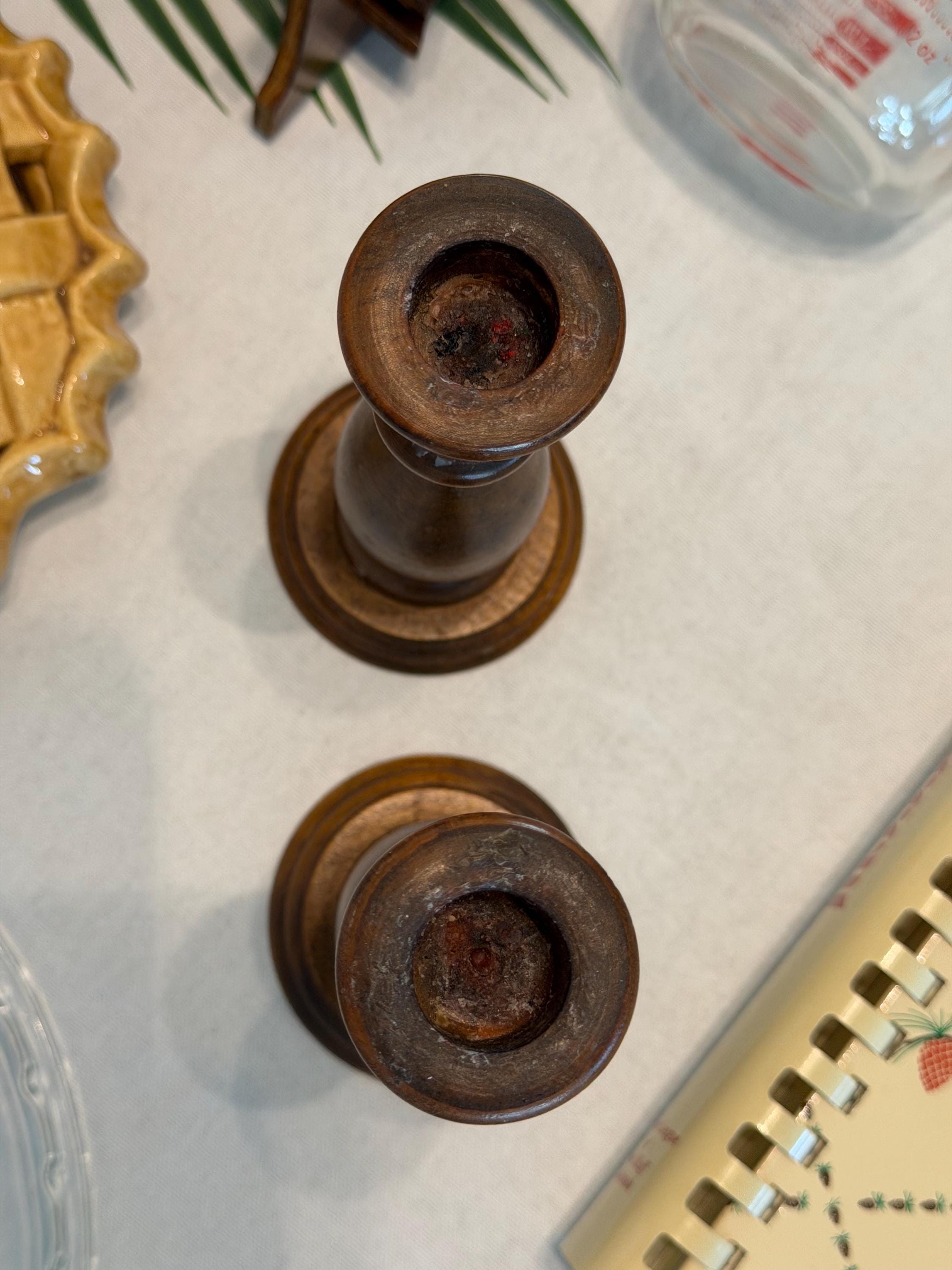 Vintage Turned Wood Candlestick Holder; Set of 2. - Etsy