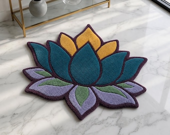 Alfombra de loto tejida a mano, alfombra floral bohemia colorida, detalle de diseño de pétalos