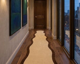 Handmade Wool Wavy Runner Rug, Irregular Modern Corridor Carpet, Custom Size