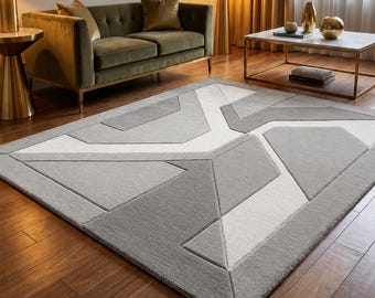 Alfombra moderna geométrica de felpa, alfombra abstracta para sala de estar, alfombra minimalista para el suelo.