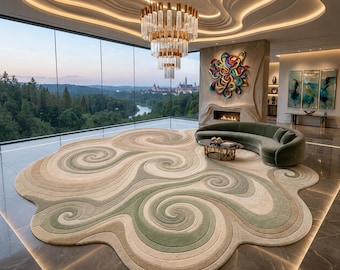 Hand-tufted New Zealand Wool Organic Swirl Rug, Abstract Freeform Carpet