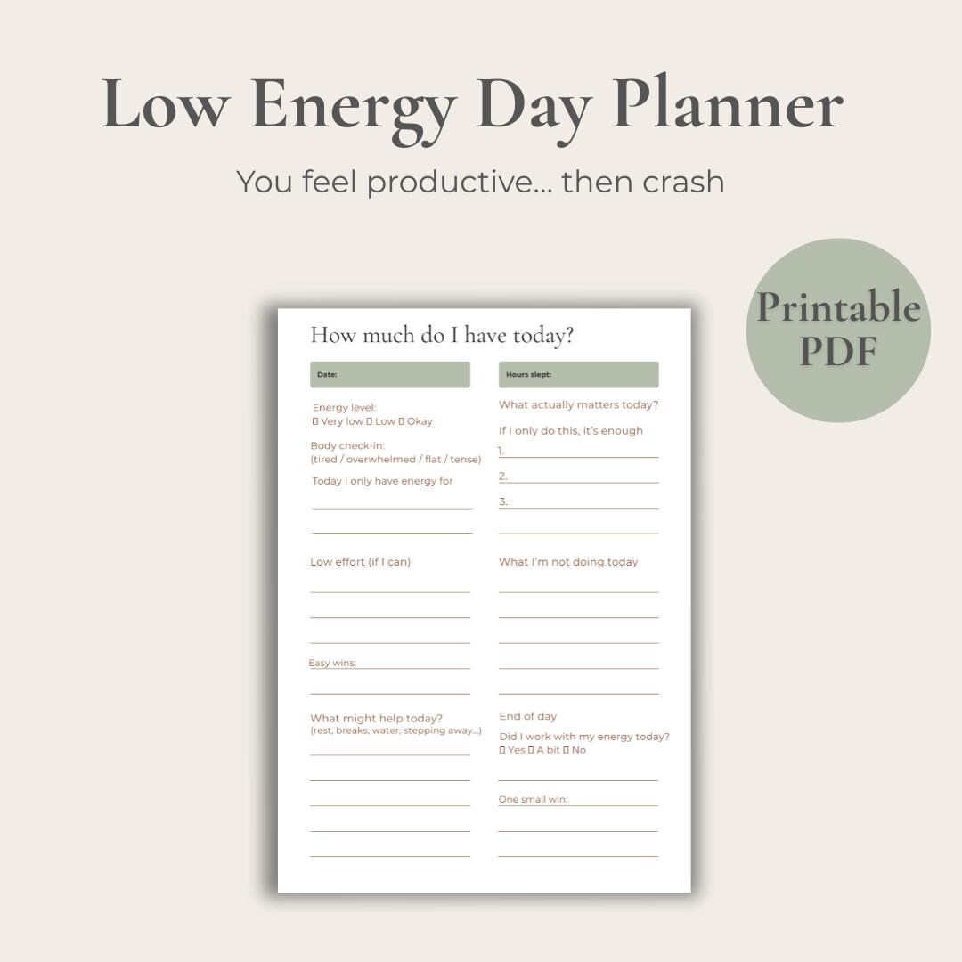 Low Energy Day Planner Printable | Daily Energy Planner | Burnout ...