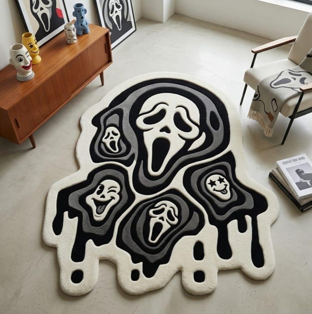 Spooky Rug Texture Ghost Face Horror Area Rug | Spooky Halloween Irregular Shape Living ...