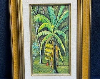 Original Tropical Banana Grove Oil Painting - Signed H. Gonzales - Gallery Frame