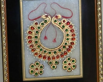 Handgemaakte Indiase marmeren inlegkunst - Sieradenschilderij met halfedelstenen - Traditionele Shringar wanddecoratie - Ingelijste luxe decoratie