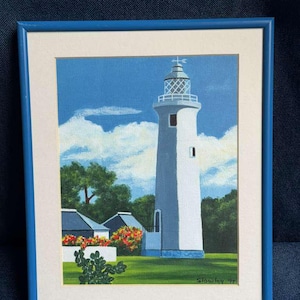 Original Allan Slowley Signed Painting "Negril Lighthouse" - 1997 Jamaican Fine Art - Custom Framed Non-Glare Glass