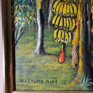 Original Tropical Oil Painting by H. Gonzalez S. - "Bananero" - Textured Impasto on Canvas - Professionally Framed in Gold & Linen