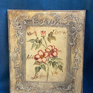 Vintage 1970s Italian Botanical Wood Plaque Wall Art Baroque Cherub Scroll Gold Frame Same Day Hand Delivery Available Houston Texas 77063