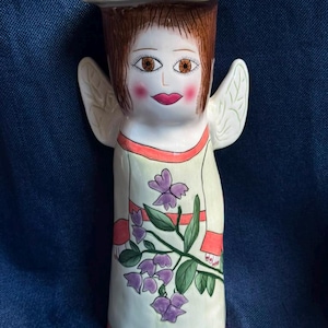 1990s Vintage Susan Paley Ganz Bella Casa Celeste Angel Ceramic Vase