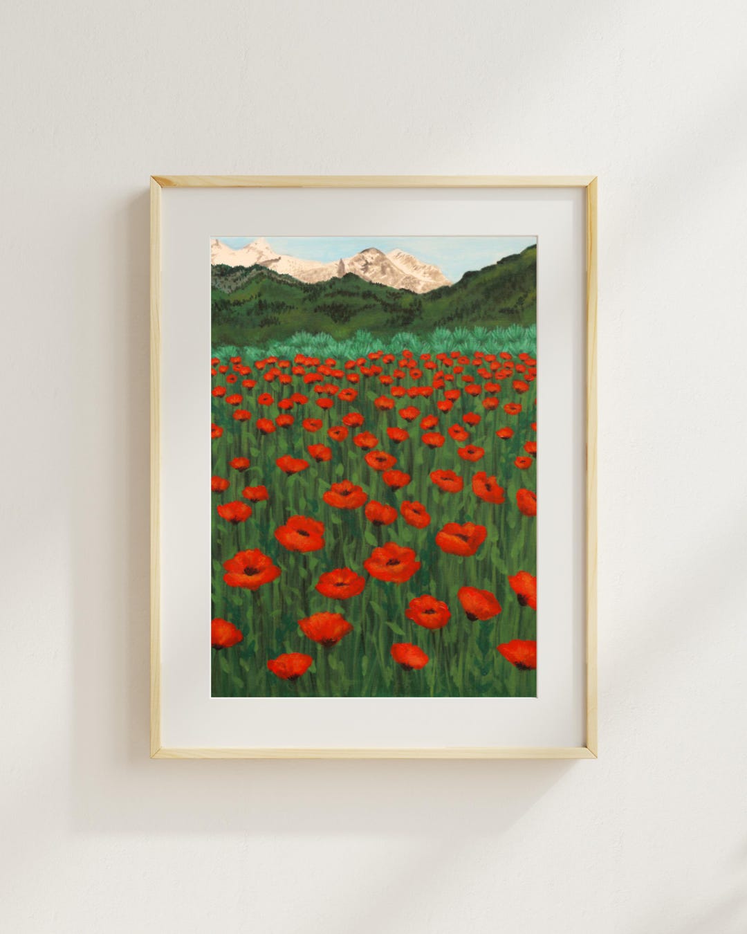 Montagnes Rouges France Estampe représentant un champ de coquelicots rouges, peinture de ...