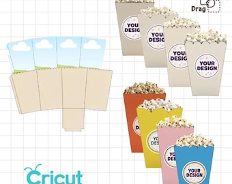 Popcorn Box Template Bundle,4 Popcorn Box SVG, Printable Snack Box Template, Party Favor popcorn Box, Canva popcorn box, Custom popcorn box