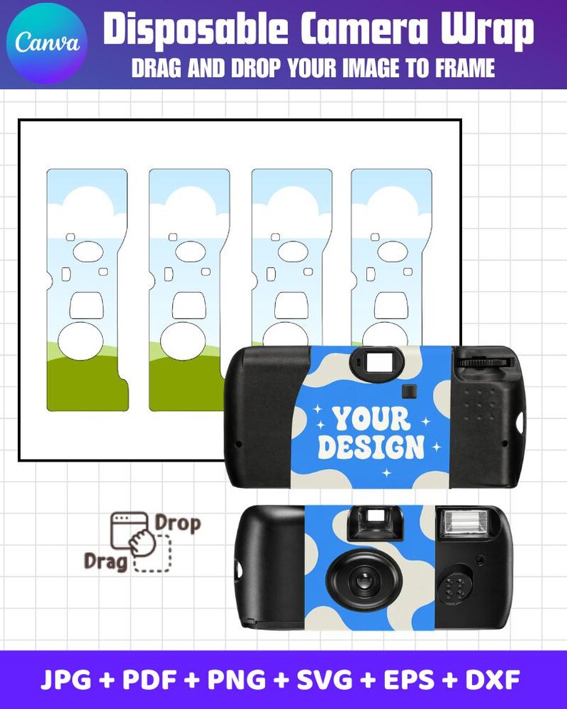 Disposable Camera Wrap Template Canva, Disposable Camera Label, Camera ...