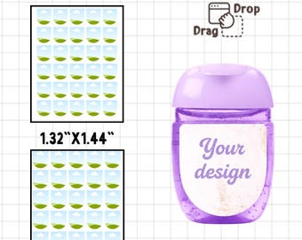 手指消毒剤ラベルテンプレート（Canva編集可能）、ミニ消毒剤ステッカー、製品ラベルテンプレート、小規模ビジネス向けパッケージ、パーティー用ラベル