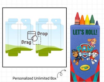 Crayon Box Template Canva, Wax Color Pen Box, Party Favor Box Template, Editable Gift Box Templte, School Supplies Box, DIY Crayon Packaging