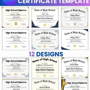 Editable Diploma Template, High School Graduation Certificate, Diploma Template Canva, Graduation Certificate GED Diploma School Certificate