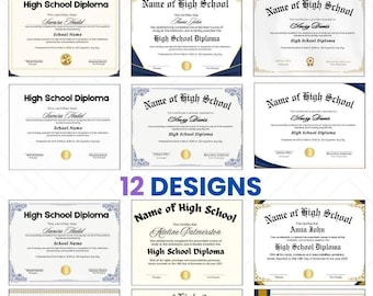 Editable Diploma Template, High School Graduation Certificate, Diploma Template Canva, Graduation Certificate GED Diploma School Certificate