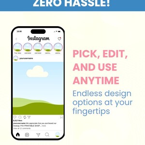 May include: An advertisement promoting design options. The image features a smartphone displaying an Instagram interface with the text "UNLIMITED DESIGNS, ZERO HASSLE!" and "PICK, EDIT, AND USE ANYTIME". The ad highlights endless design options.